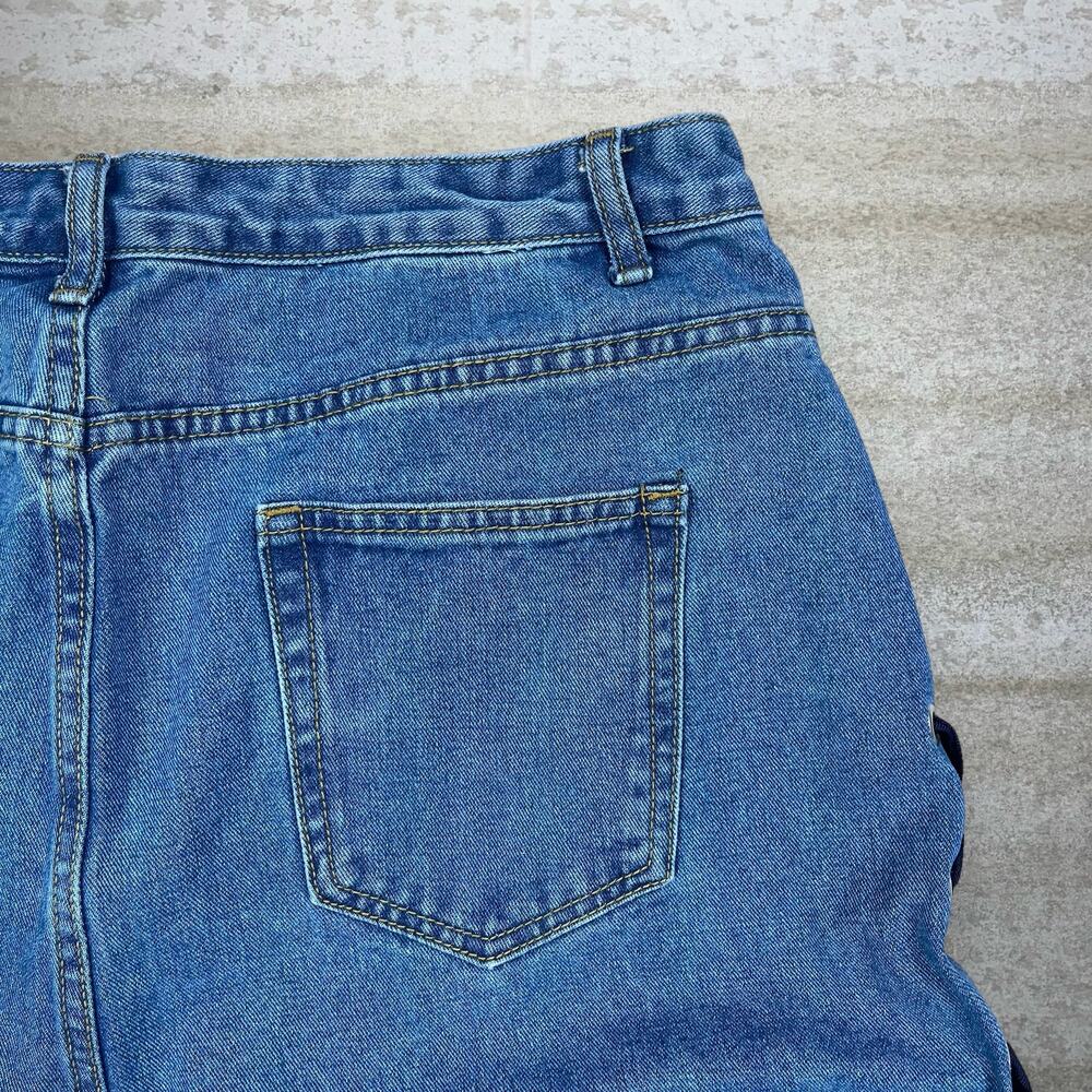 Vintage Y2K Boohoo Jeans Womens 12 Baggy Wide Leg Fit Medium Wash Laced Denim - Picture 4 of 5